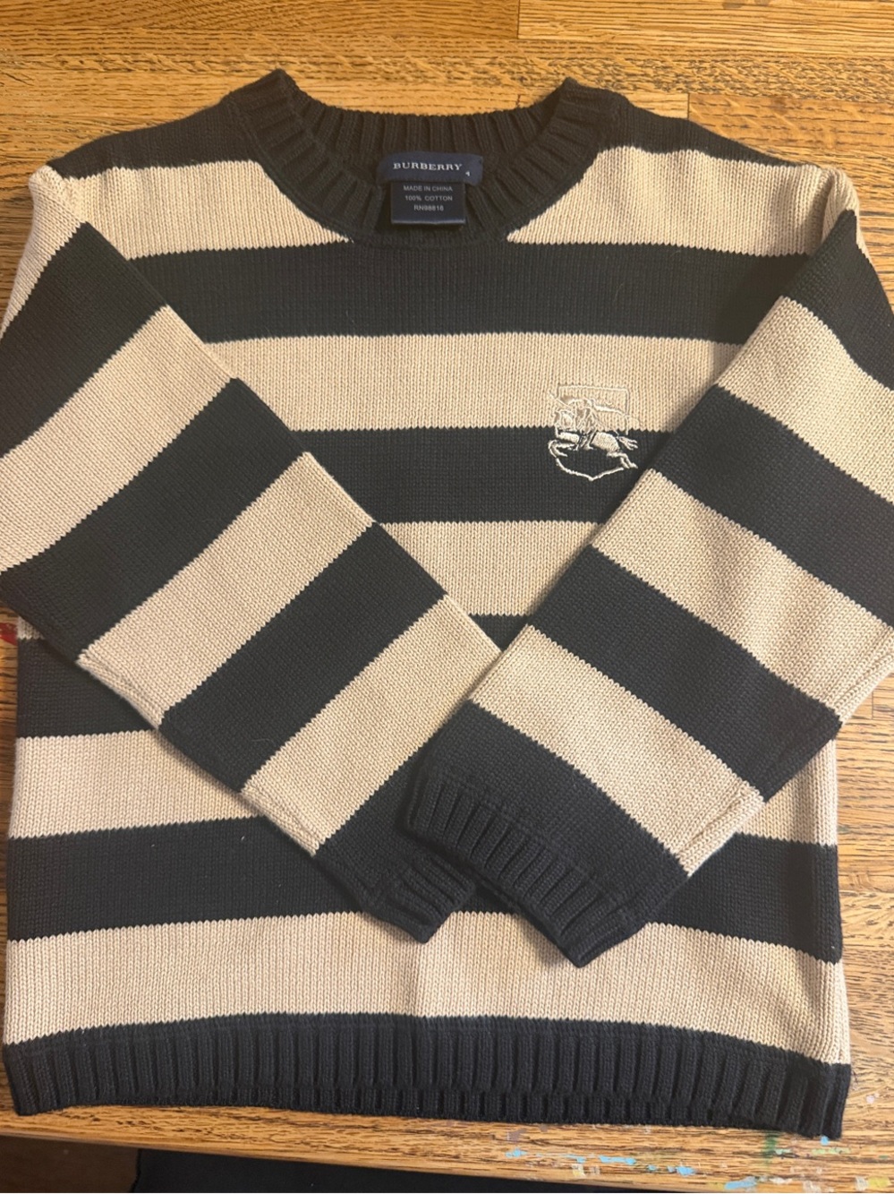 Burberry Black and Beige Bold Stripe Crewneck Sweater